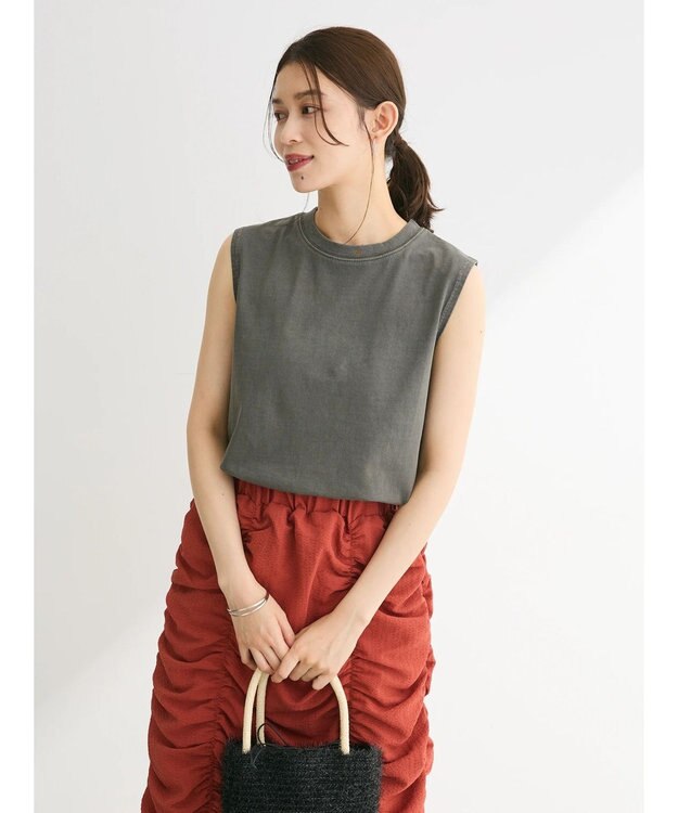 Green Parks ・Ｄｏｕｂｌｅ　Ｆｌａｇｓ　ピグメント加工ノースリＴＥＥ Charcoal Gray