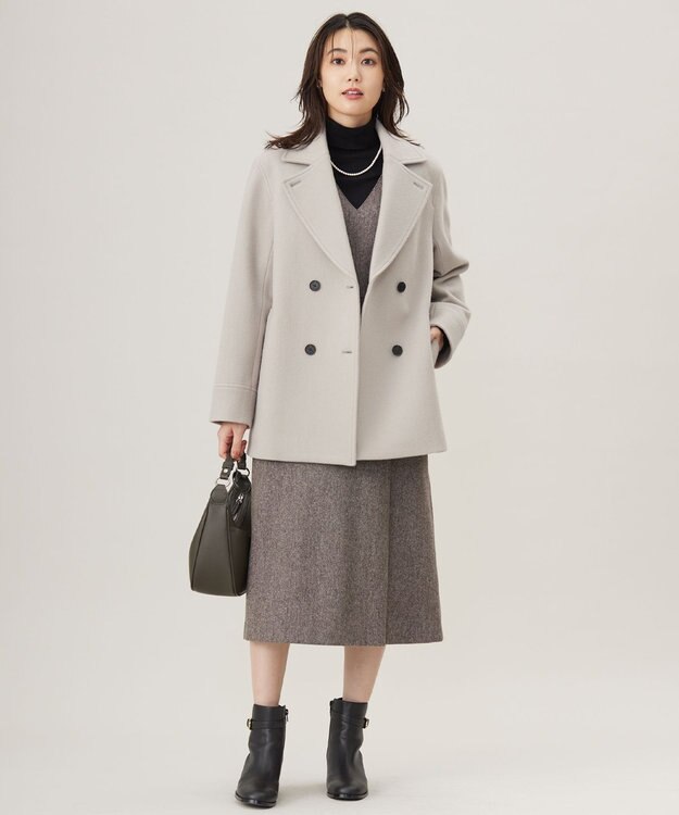 J.PRESS LADIES L Jackal 140sソフトメルトン Pコート ベージュ系