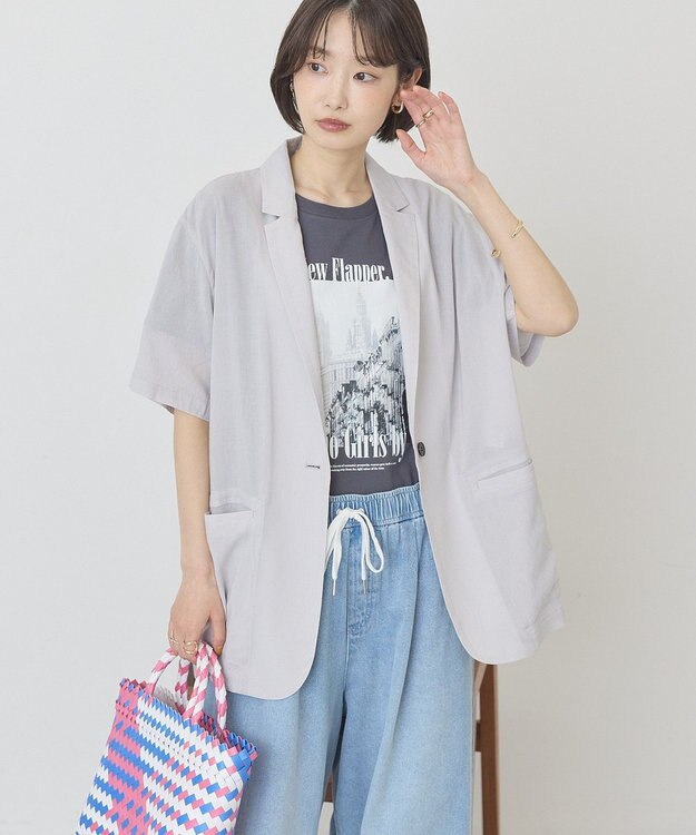 AMERICAN HOLIC 【接触冷感】シアーテーラード半袖ジャケット Light Gray