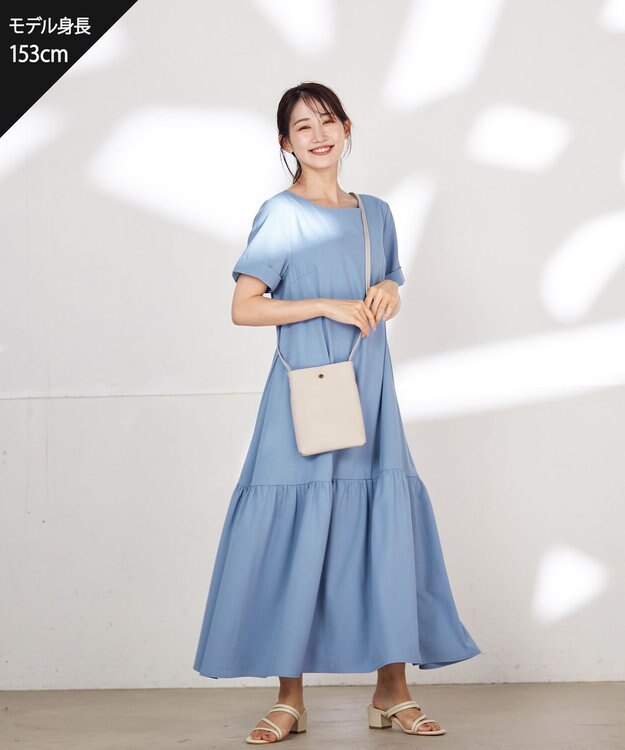 Tiaclasse 【洗える】ギャザーヘムフレアワンピース ブルー