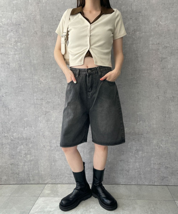 WEGO ワイドハーフデニムパンツ スミクロ