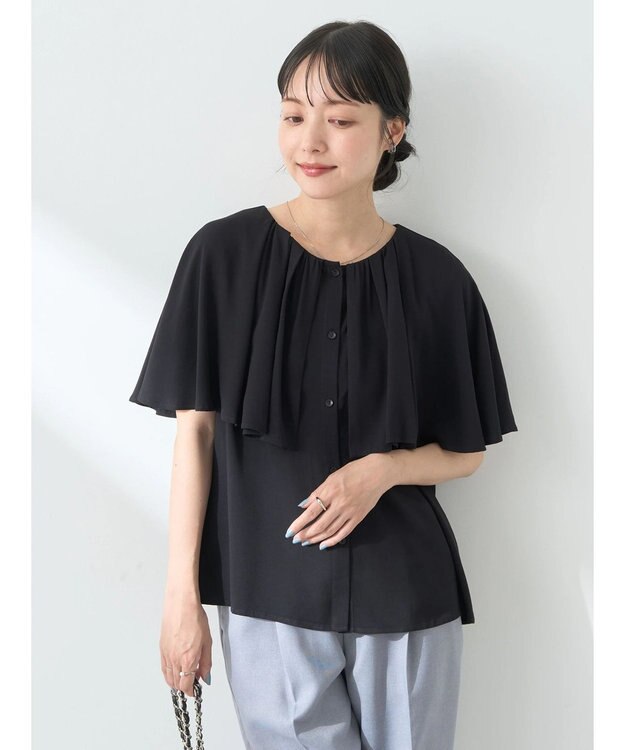 earth music&ecology ケープカラーブラウス Black
