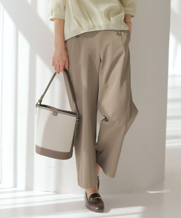 J.PRESS LADIES 【洗える・接触冷感・UVケア・吸水速乾・防透け】麻シェルドライ ワイドストレート マリン パンツ カーキ系