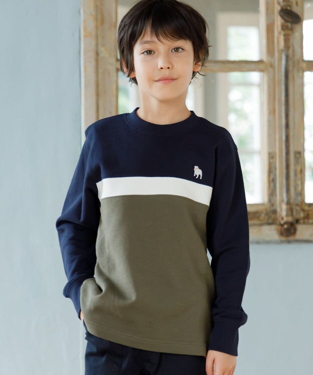 J.PRESS KIDS 【100-130cm】ブル刺繍 ブロッキングトレーナー ネイビー系2
