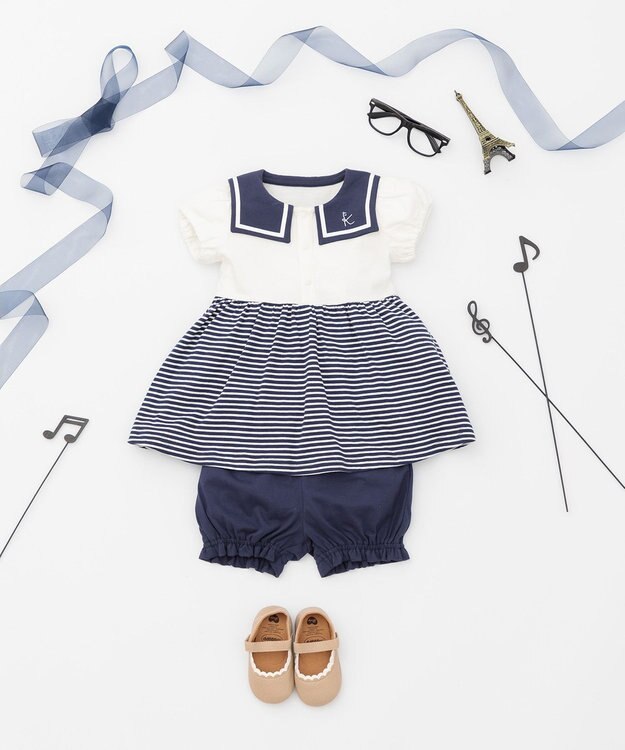 組曲 KIDS 【80-90cm】セーラーボーダー ワンピース ネイビー系1