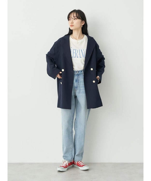 earth music&ecology ウ゛ィンテージ加工テーパードデニム Light Indigo