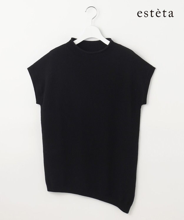 23区 L 【エステータ】マーセライズドウールカシミヤ アシンメトリー ニット ブラック系