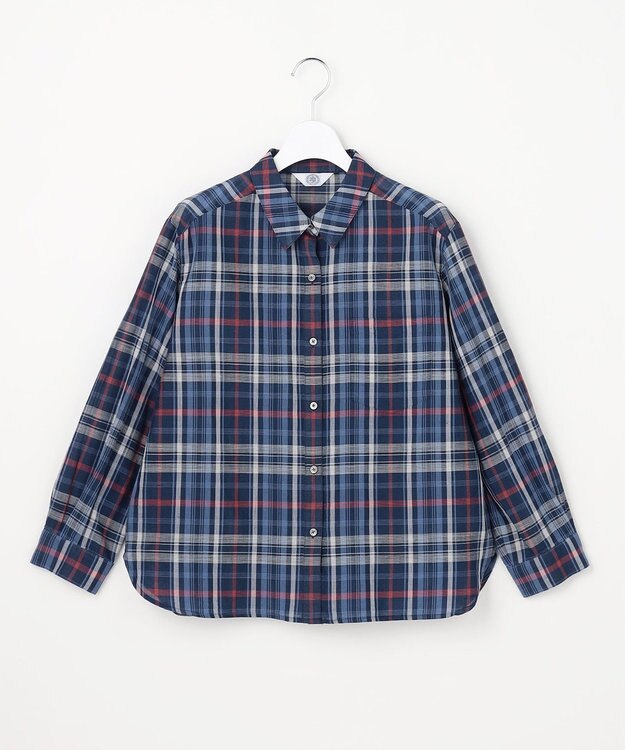 J.PRESS LADIES コットンリネン Light マドラスチェック シャツ ネイビー系