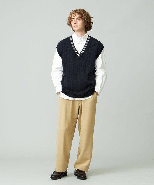 J.PRESS YORK STREET 【UNISEX】コットンケーブルチルデン ニットベスト ネイビー系