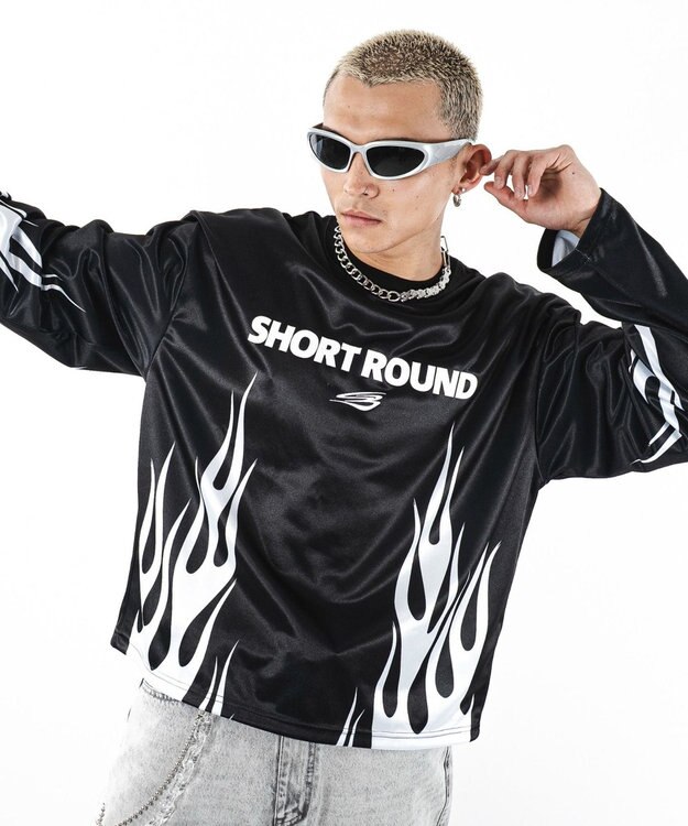 WEGO 【ユニセックス着用ITEM】ファイヤーパターンゲームロゴT（長袖） ブラック