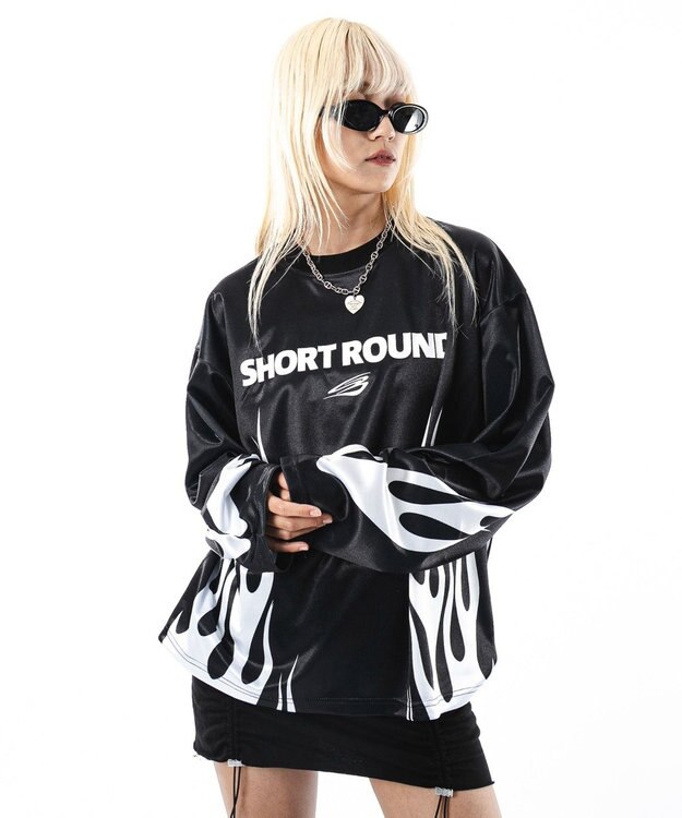 WEGO 【ユニセックス着用ITEM】ファイヤーパターンゲームロゴT（長袖） ブラック