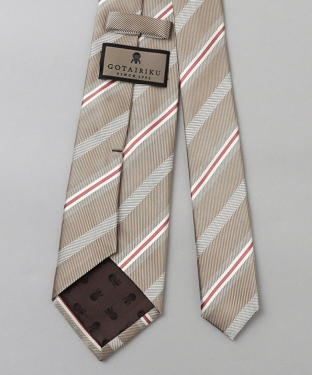 GOTAIRIKU  GOTAIRIKU別注【日本製】シルク ネクタイ_レジメンタル柄 ベージュ×ホワイト×ワイン