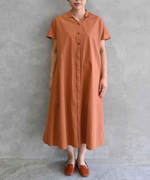 muuc 〈遠州織物で織られた上質なコットン生地〉フレンチスリーブのシャツワンピース ブラウン