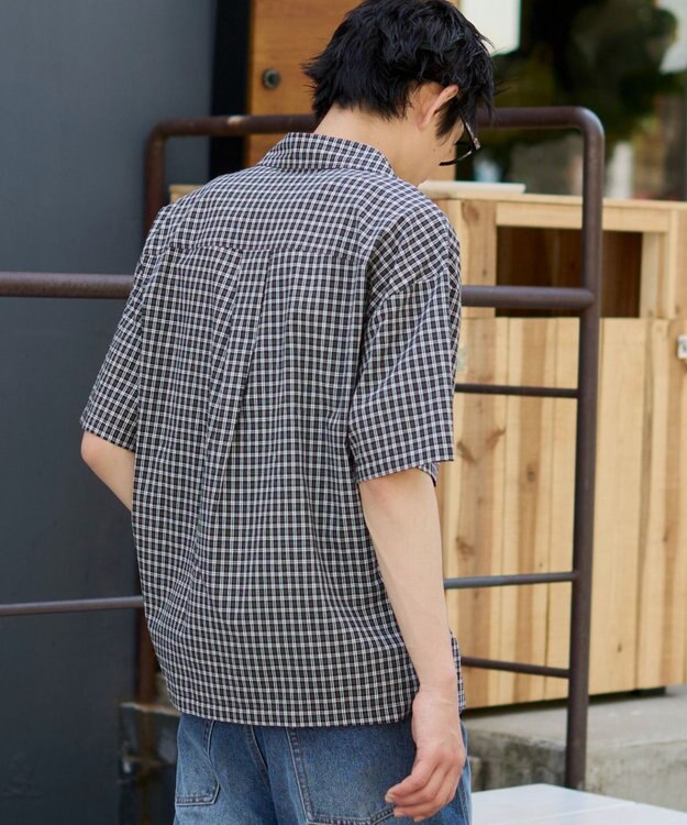 WEGO クロップドSSマイクロチェックシャツ ブラックチェック1