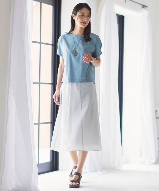 J.PRESS LADIES L 【洗える】シアートリコット フレアー スカート ライトグレー系