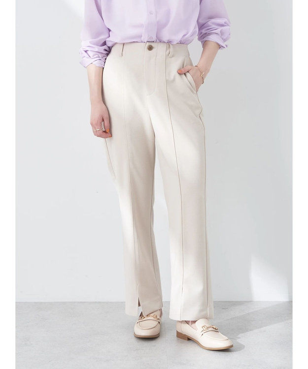 earth music&ecology カットツイルスリットセミフレアパンツ Beige