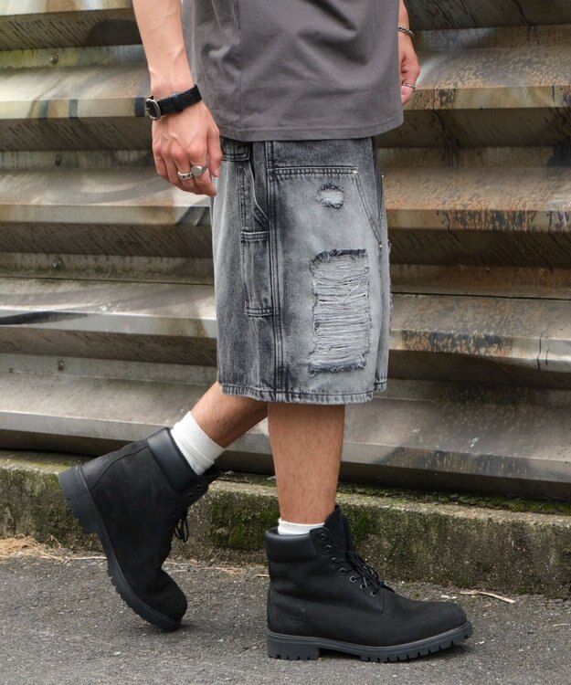 WEGO ダブルニーダメージデニムショーツ デニムブラックソノタ