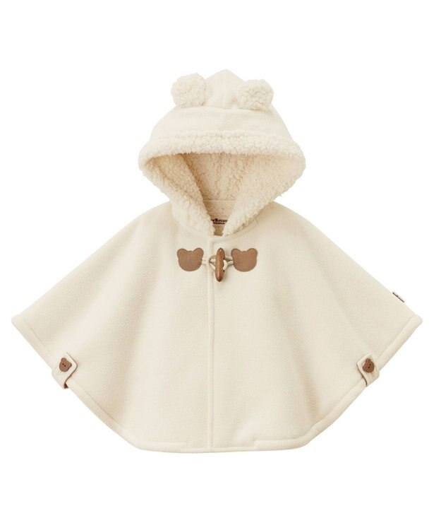 MIKI HOUSE HOT BISCUITS 【70-90cm】 お耳付きボアフリース ダッフルマント アイボリー