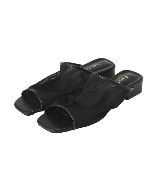 Green Parks ストレッチメッシュミュールサンダル Black