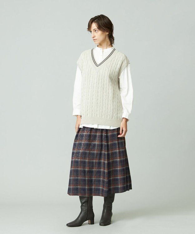 J.PRESS YORK STREET 【UNISEX】コットンケーブルチルデン ニットベスト ベージュ系