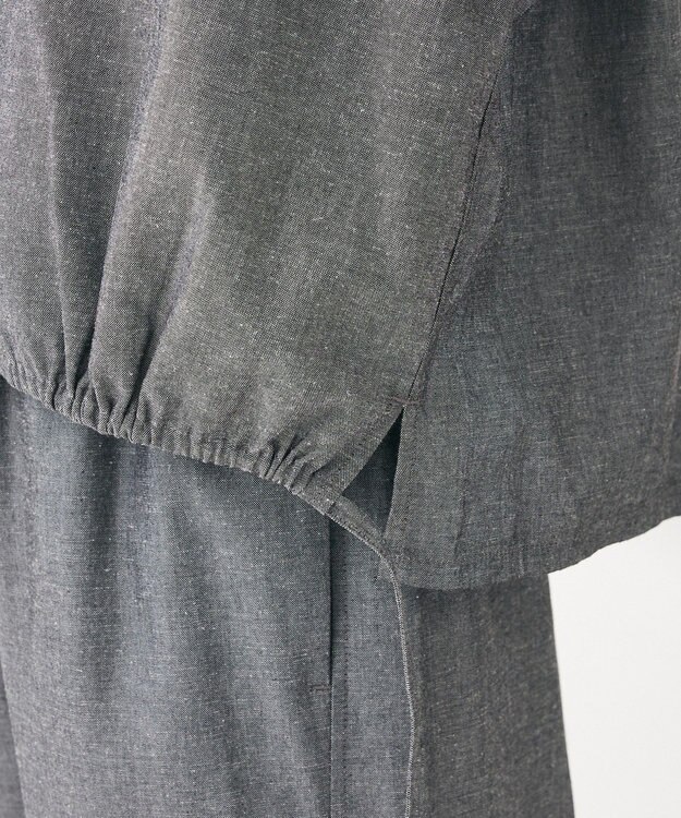 Green Parks 綿麻混裾ドロスト開襟シャツジャケット Gray Mixture