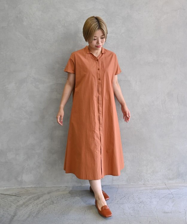 muuc 〈遠州織物で織られた上質なコットン生地〉フレンチスリーブのシャツワンピース ブラウン