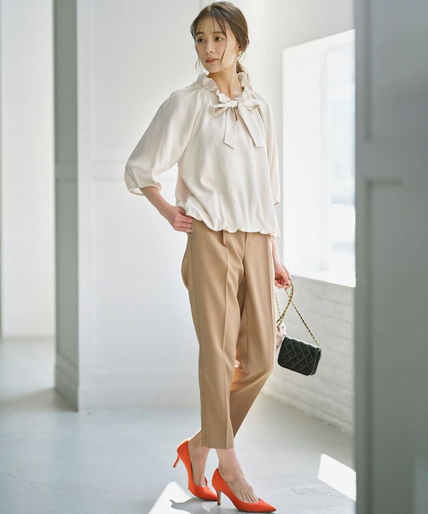 組曲  ギャザーリボン バルーンブラウス グレージュ系