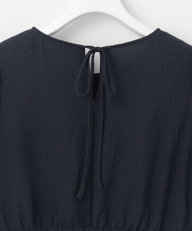 Feroux 【洗える】パフスリーブチュニック ブラウス ネイビー系