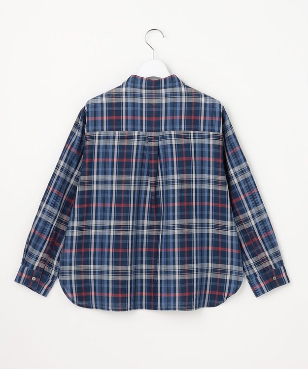 J.PRESS LADIES コットンリネン Light マドラスチェック シャツ ネイビー系