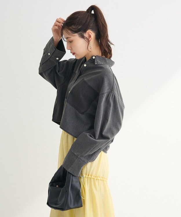 Green Parks ショート丈デニムシャツ Black