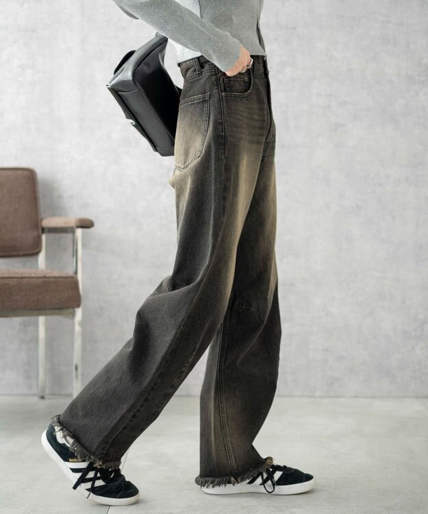 WEGO ヴィンテージウォッシュカーブデニムパンツ ブラック