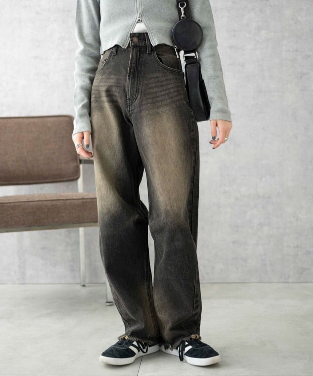 WEGO ヴィンテージウォッシュカーブデニムパンツ ブラック