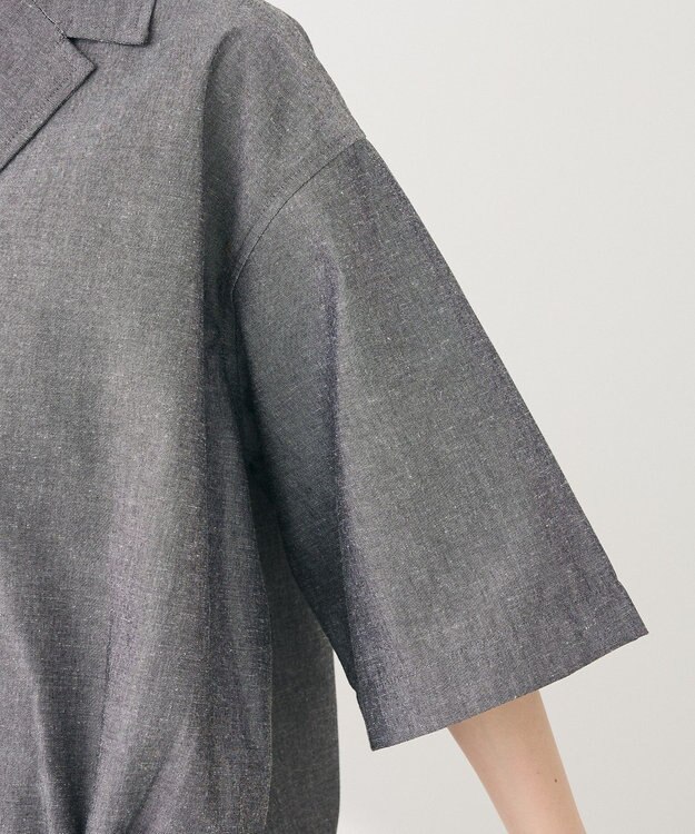 Green Parks 綿麻混裾ドロスト開襟シャツジャケット Gray Mixture