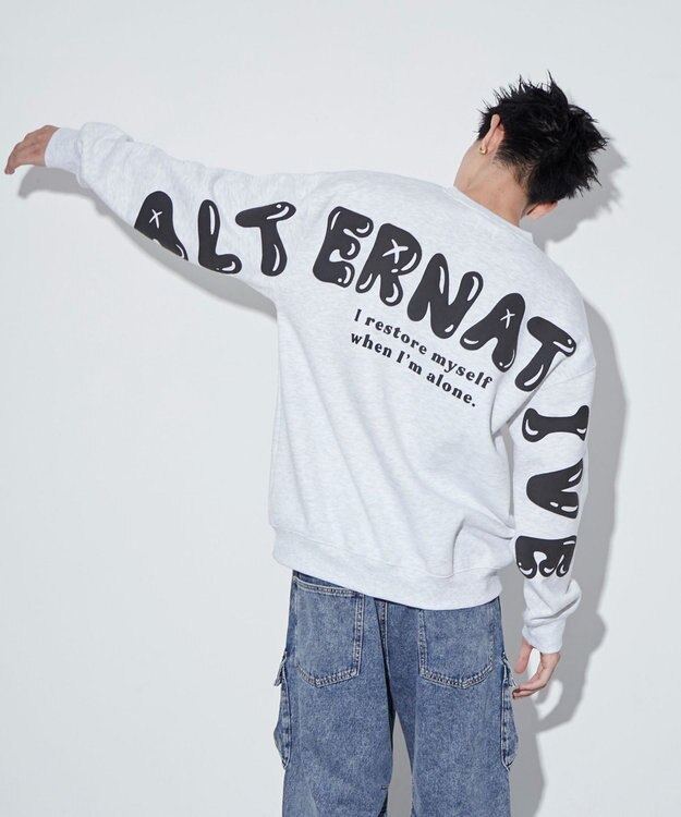 WEGO 【ユニセックス着用ITEM】ストレートラインロゴグラフィックプルオーバー アッシュグレー