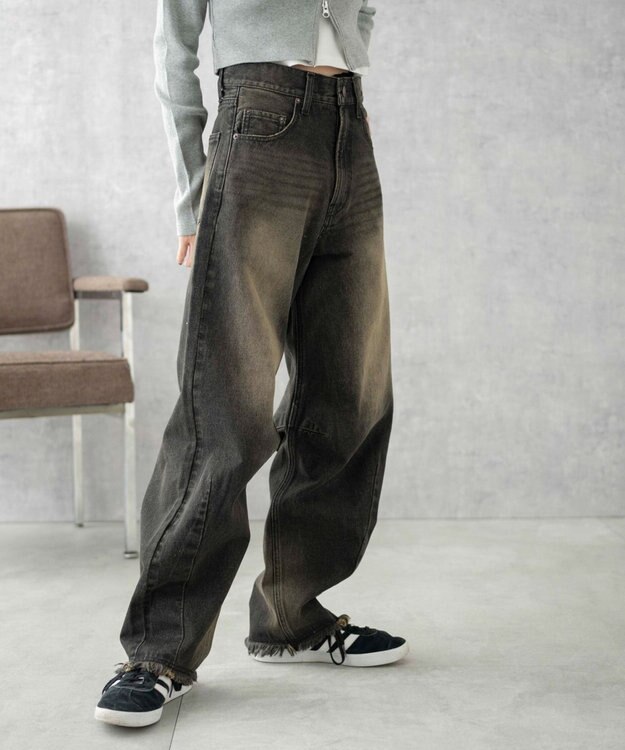 WEGO ヴィンテージウォッシュカーブデニムパンツ ブラック