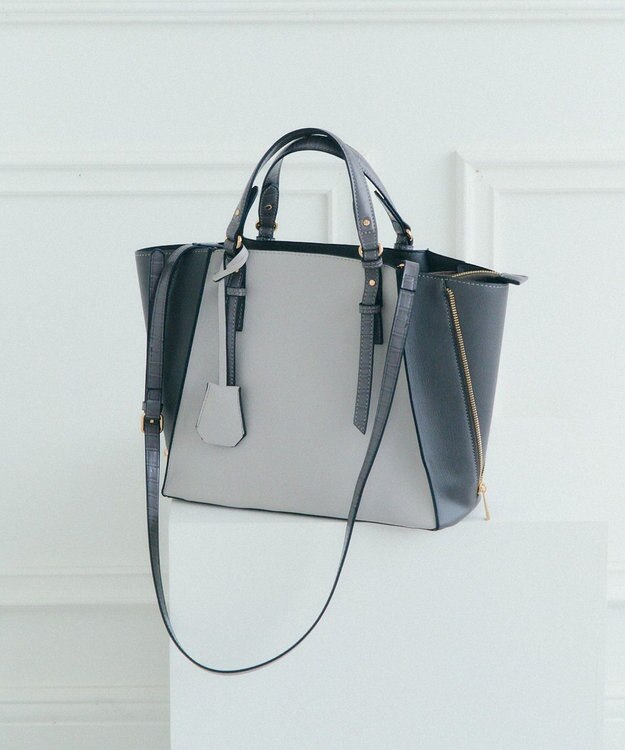 YECCA VECCA 【A4対応】2way配色ZIPデザインバッグ Light Gray