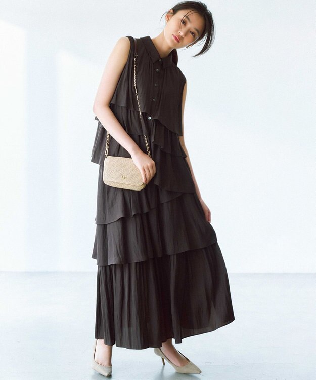 組曲 S 【入江未悠さんコラボ】ギャザーライトデシンティアード ブラウス チョコレートブラウン系