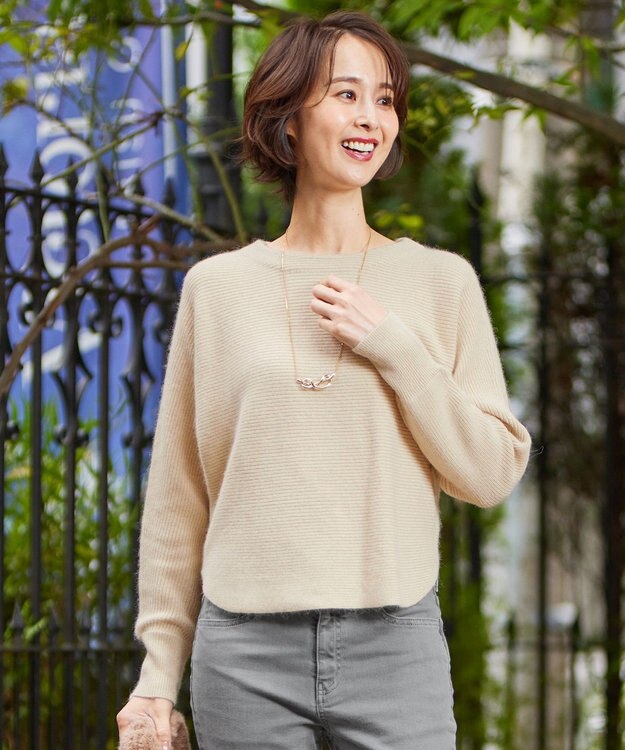 自由区 L 【洗える】シャイニールレックス ドルマンスリーブニット ベージュ系