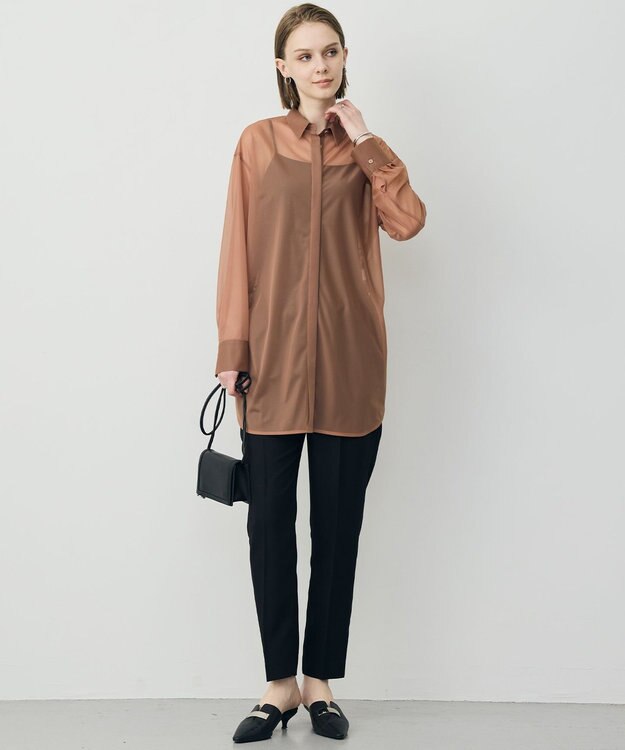 ICB L ハイゲージチュール ロングシャツ アンバーブラウン