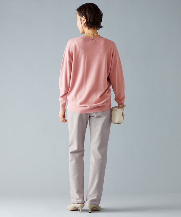 自由区 L 【洗える】ピュアカシミヤVネック ニット ローズ