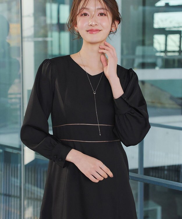 Tiaclasse L パイピングフレアワンピース ブラック