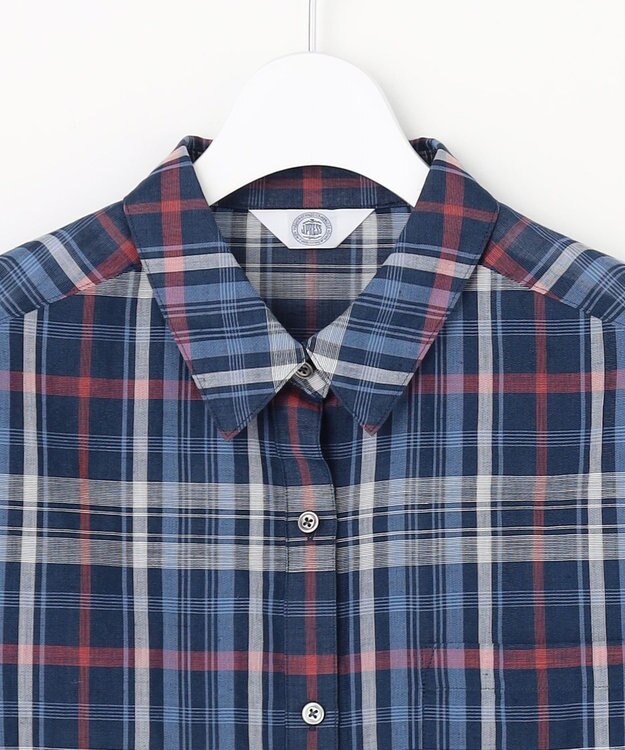 J.PRESS LADIES コットンリネン Light マドラスチェック シャツ ネイビー系
