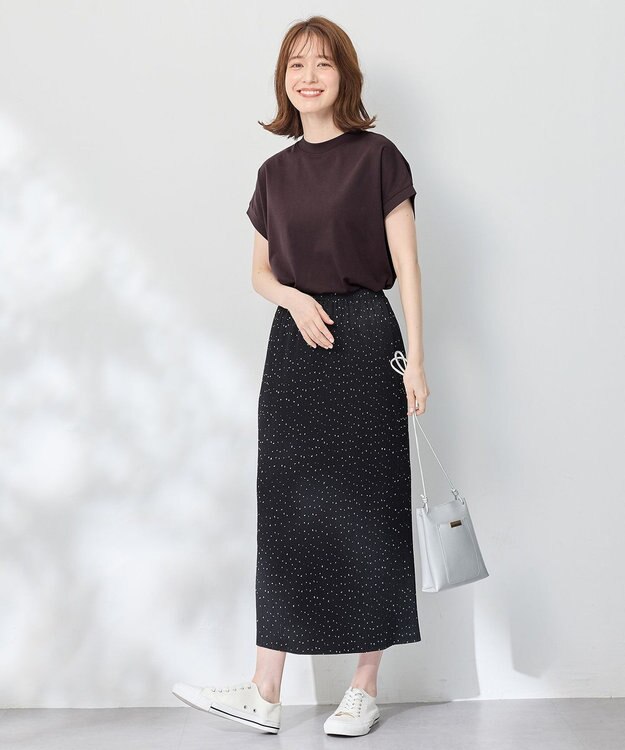 ANY 【UVケア/接触冷感】モックネックフレンチスリーブＴシャツ ブラウン