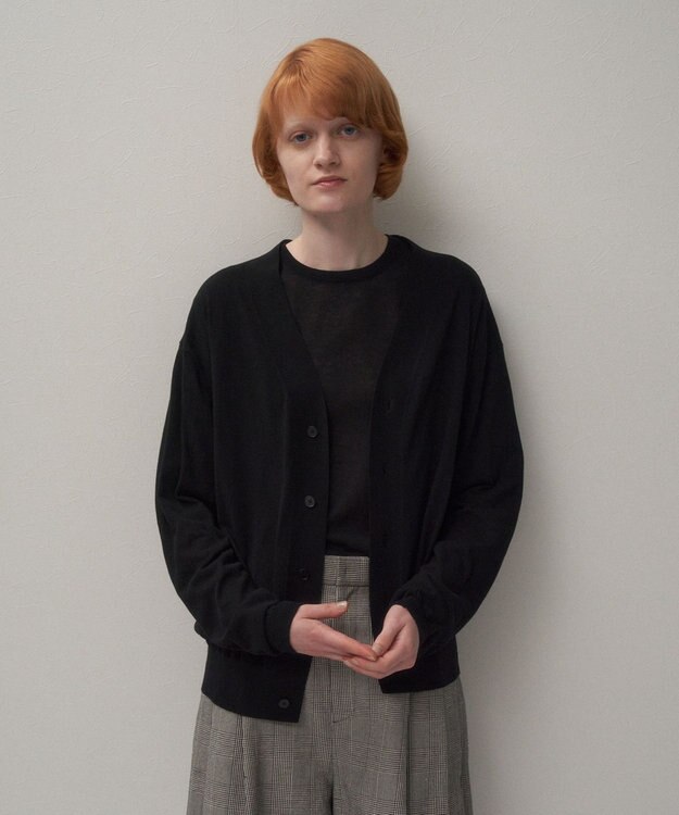 ATON HIGH TWIST COTTON | Ｖネックニットカーディガン BLACK