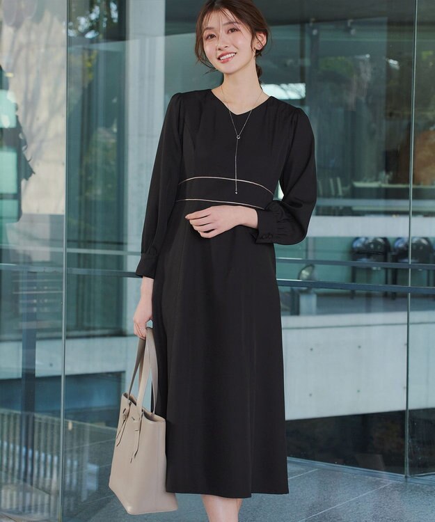 Tiaclasse L パイピングフレアワンピース ブラック