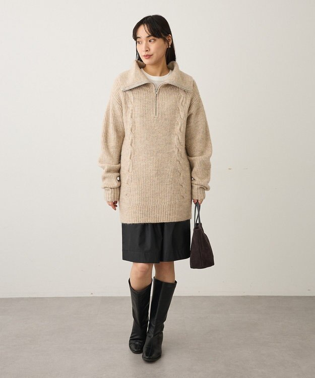 CRAFT STANDARD BOUTIQUE ハーフジップローゲージニットチュニック Beige Mixture