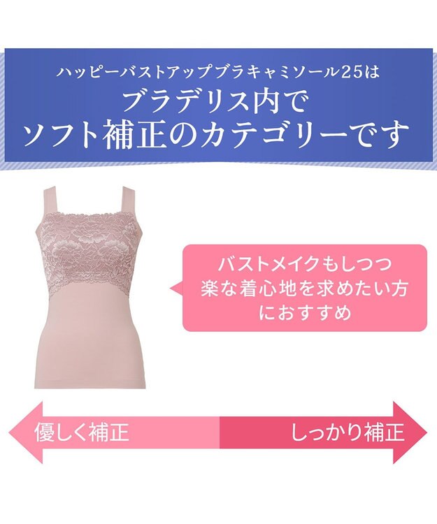 BRADELIS New York 【BRADELIS NewYork peace】ハッピーバストアップブラキャミソール25 ノンワイヤー 補整 ブラトップ カップ付き 補正下着 ローズ