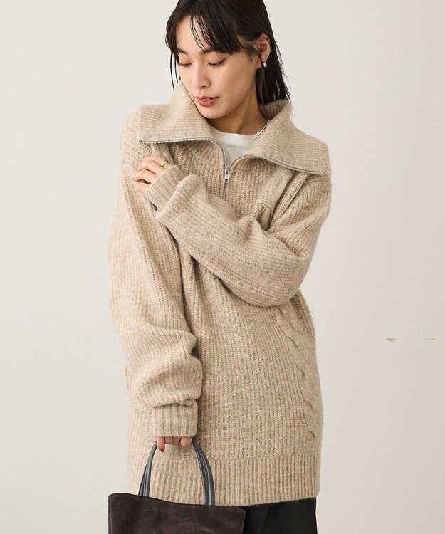 CRAFT STANDARD BOUTIQUE ハーフジップローゲージニットチュニック Beige Mixture