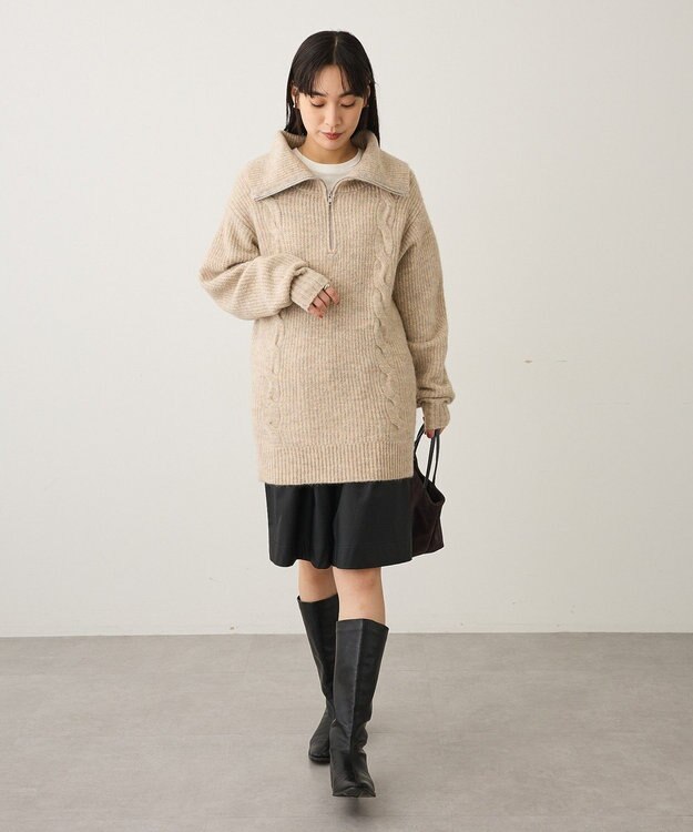 CRAFT STANDARD BOUTIQUE ハーフジップローゲージニットチュニック Beige Mixture