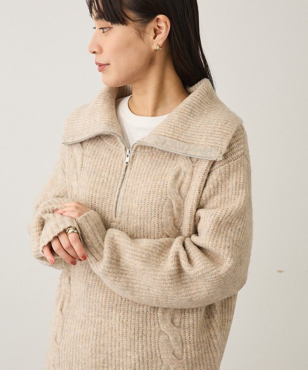 CRAFT STANDARD BOUTIQUE ハーフジップローゲージニットチュニック Beige Mixture